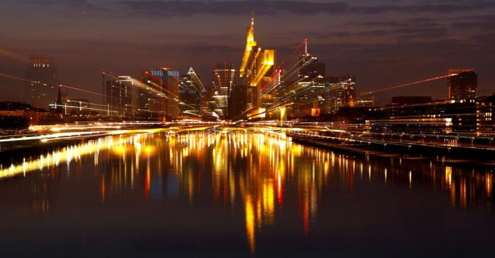 FILE PHOTO: The Frankfurt skyline with its financial district is photographed in the early