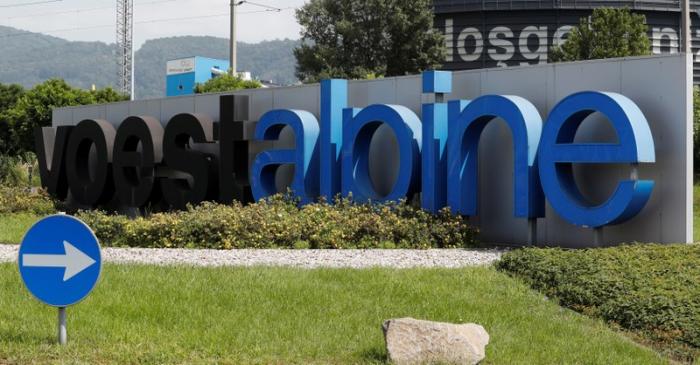 FILE PHOTO: The logo of Austrian specialty steelmaker Voestalpine is seen in front of the