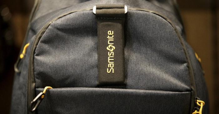A detail of a Samsonite bag is seen in a shop in downtown Rome