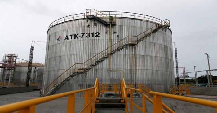 FILE PHOTO: Storage tanks are seen at Ecopetrol's Castilla oil rig platform, in Castilla La