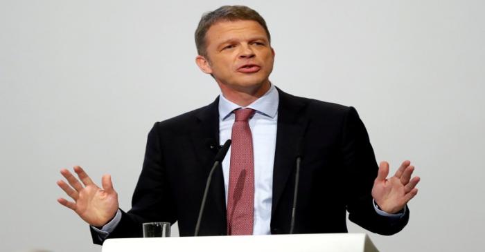 FILE PHOTO: Christian Sewing, new CEO of Germany's Deutsche Bank, speaks  during the bank's