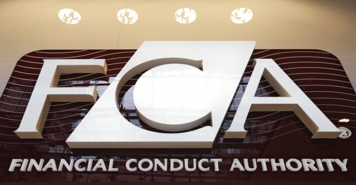 The logo of the new Financial Conduct Authority is seen at the agency's headquarters in the