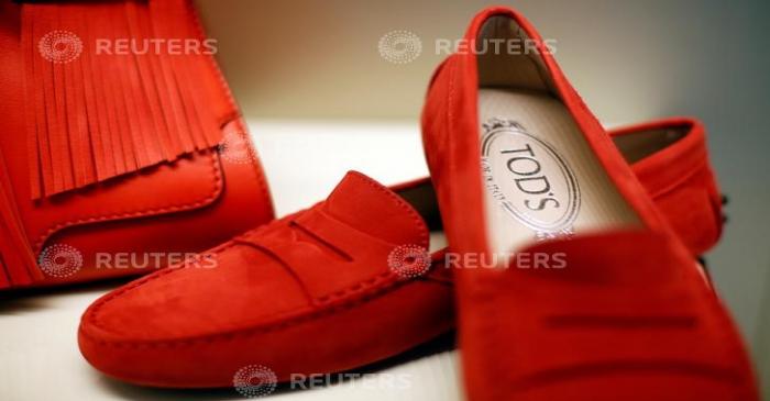 A pair of shoes of the Italian luxury shoemaker Tod's are displayed in Sant'Elpidio a Mare
