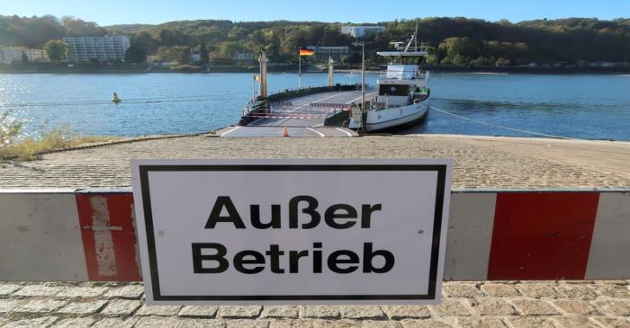 FILE PHOTO: A sign to the Rhine car ferry of Bad Honnef-Rolandseck reads 