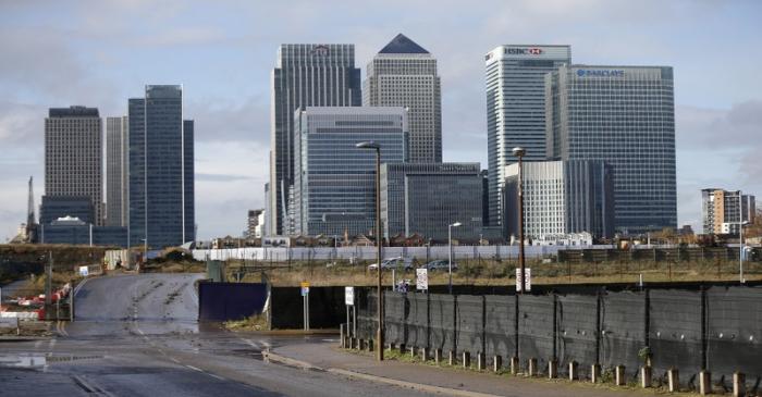 The Canary Wharf financial district is seen in east London