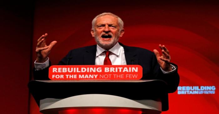 FILE PHOTO: Britain's Labour Party leader Jeremy Corbyn delivers his keynote speech at the