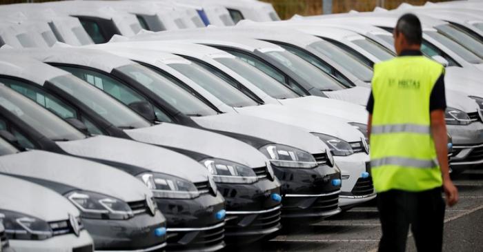 FILE PHOTO: New Volkswagen cars are seen at the Berlin Brandenburg international airport Willy