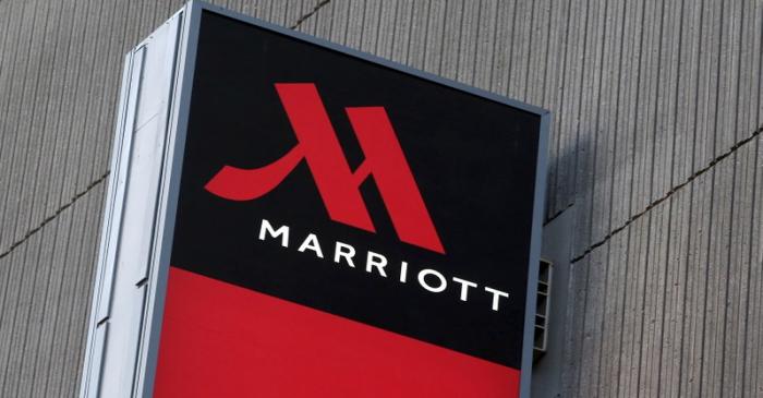 FILE PHOTO:  Signage for the New York Marriott Marquis is seen in Manhattan, New York