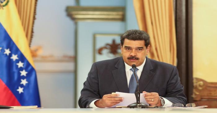 Venezuela's President Nicolas Maduro speaks during a meeting with ministers at Miraflores