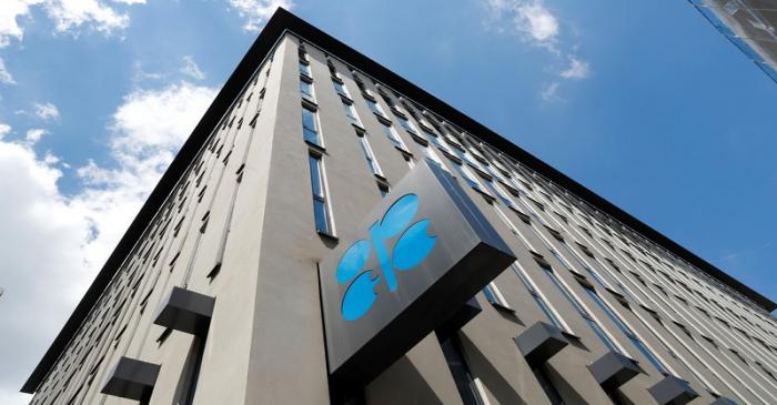 FILE PHOTO: The OPEC logo is seen at OPEC's headquarters in Vienna