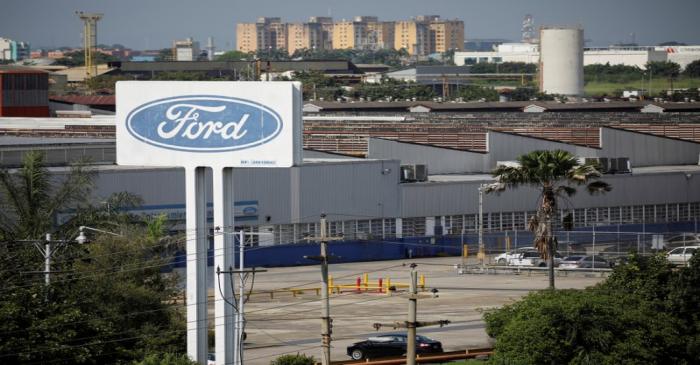 FILE PHOTO: The corporate logo of Ford is seen on a billboard at the facilities of the company