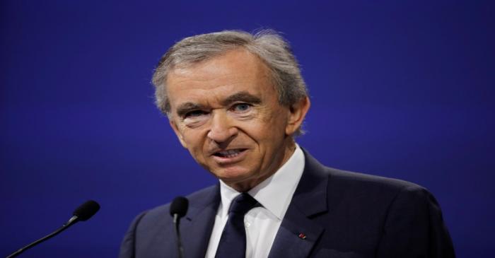 Bernard Arnault, Chairman and CEO of LVMH Moet Hennessy Louis Vuitton SE, delivers a speech at