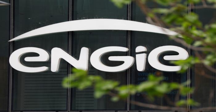 The logo of French gas and power group Engie is seen on the company tower at La Defense in