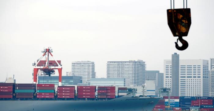 FILE PHOTO: A cargo ship is pictured at an industrial port in Tokyo