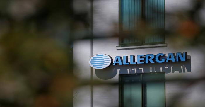 A sign marks Allergan's offices in Medford