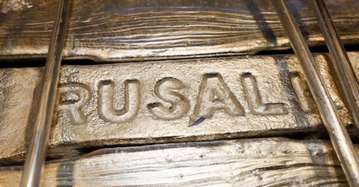 Aluminium ingots are seen stored at the foundry shop of the Rusal Krasnoyarsk aluminium smelter