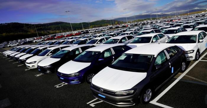 FILE PHOTO: Volkswagen Polo models are parked outside the company's plant in Pamplona