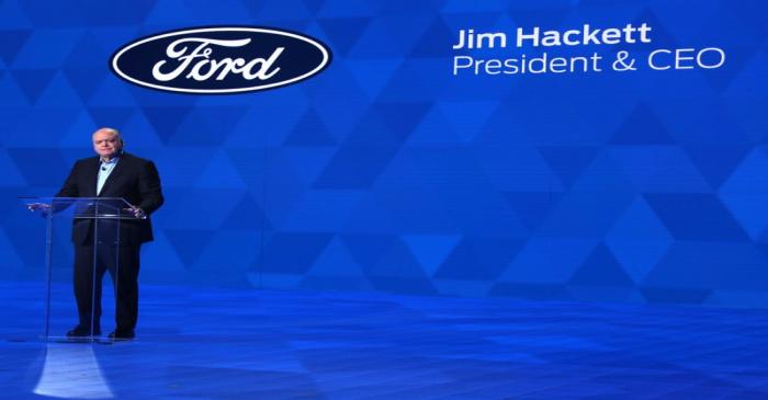 Ford's Hackett speaks at the North American International Auto Show in Detroit, Michigan