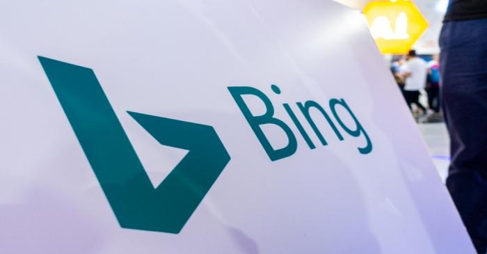 Sign of Microsoft Corp's Bing search engine is seen at the World Artificial Intelligence