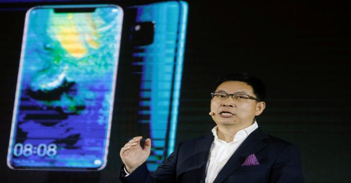 The head of Huawei's consumer business group, Richard Yu, speaks during a presentation in