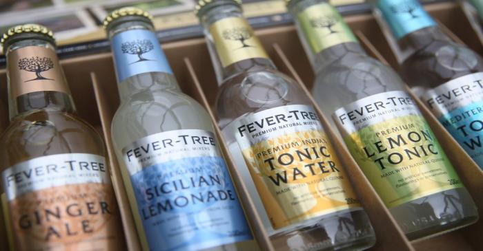 Products from the drinks company Fever Tree are displayed in London