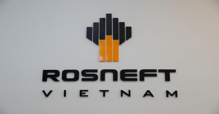 The logo of Russia's oil company Rosneft is pictured at the Rosneft Vietnam office in Ho Chi