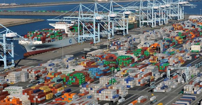 FILE PHOTO: Shipping containers sit at the ports of Los Angeles and Long Beach
