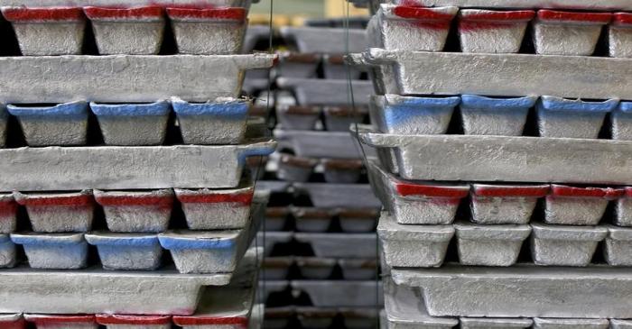 Stacks of leads bars, used for preparing FIAMM batteries, are seen as they are charged in this