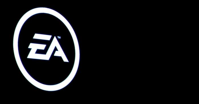 The Electronic Arts Inc., logo is displayed on a screen during a PlayStation 4 Pro launch event