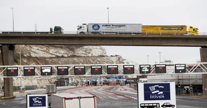 FILE PHOTO: Lorries arrive to the Port of Dover during a trial of how road will cope in case of