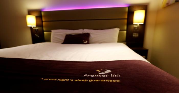 FILE PHOTO: A bed is seen at a Premier Inn hotel in Liverpool