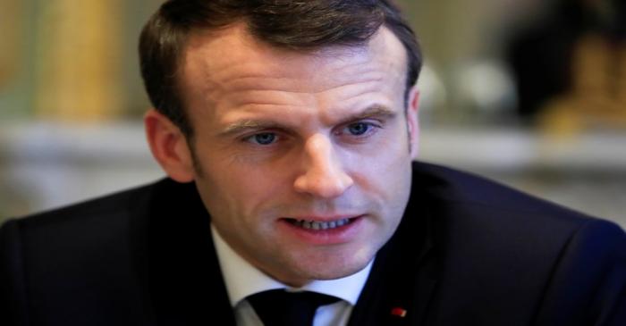 French President Emmanuel Macron attends a meeting with Laurent Pinatel spokesperson of Farmer