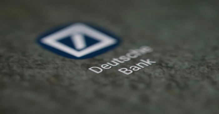 FILE PHOTO: The Deutsche Bank app logo is seen on a smartphone in this illustration
