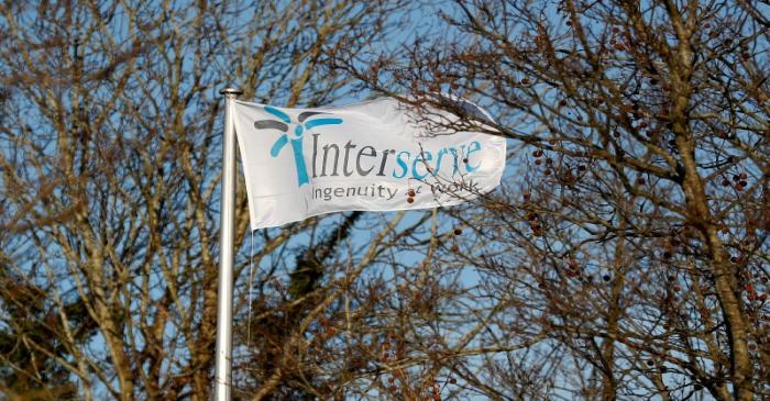 FILE PHOTO: The Interserve logo is seen on a flag at Interserve offices in Twyford