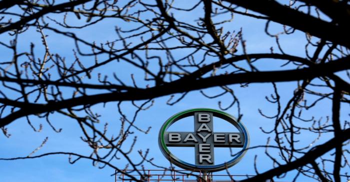 FILE PHOTO: The logo of Bayer AG is pictured at the Bayer Healthcare subgroup production plant