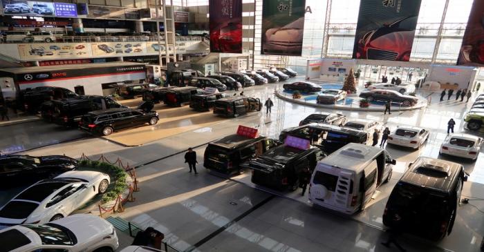 FILE PHOTO: Imported vehicles are seen at a car dealership in Tianjin bonded zone