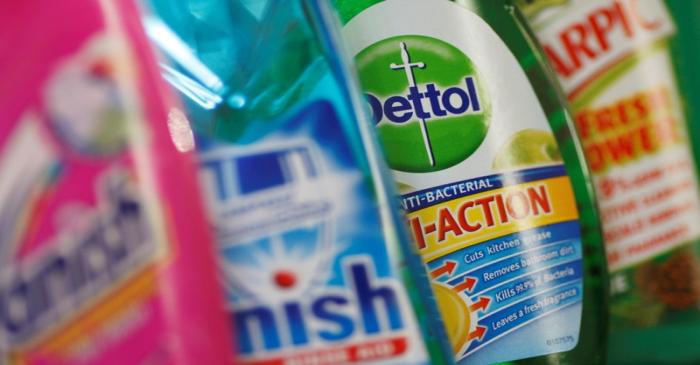 FILE PHOTO - Products produced by Reckitt Benckiser; Vanish, Finish, Dettol and Harpic are seen