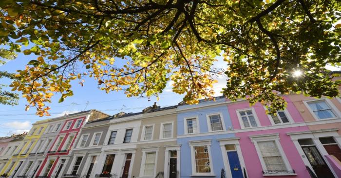 A residential street is seen in Notting Hill in central London