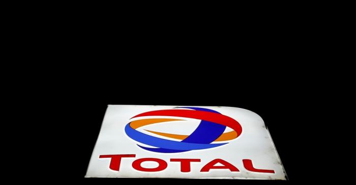 FILE PHOTO: The logo of French oil giant Total at a petrol station in Latresne near Bordeaux