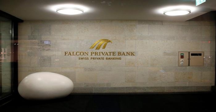 The logo of Swiss Falcon Private Bank is seen in Zurich