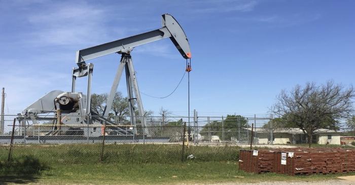 An oil pumpjack is seen in Velma, Oklahoma