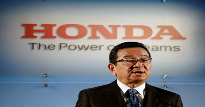 Honda Motor Chief Executive Takahiro Hachigo attends a news conference in Tokyo