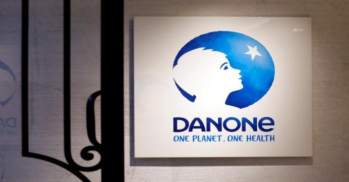 The logo of French food group Danone is seen at the company's headquarters in Paris