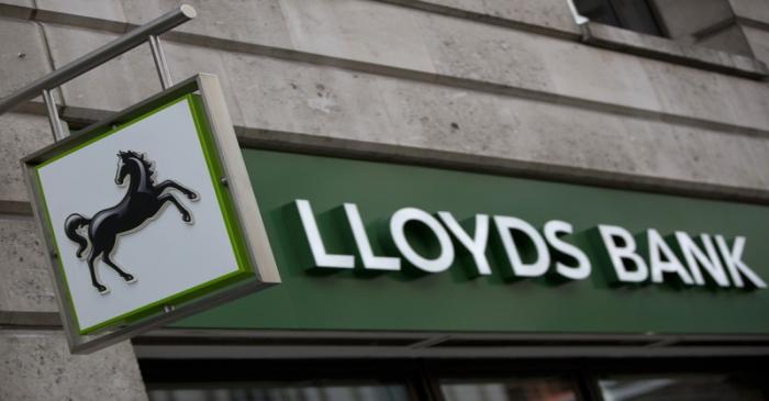 A sign is seen outside a branch of Lloyds Bank in the City London