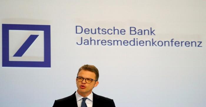 FILE PHOTO: Christian Sewing, CEO of Deutsche Bank AG, addresses the media during the bank's