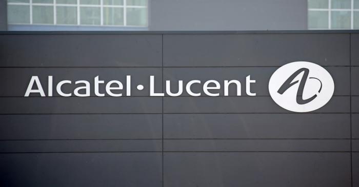 FILE PHOTO: The Alcatel Lucent logo is seen in Calais