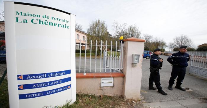 French gendarmes stand at the entrance of the 