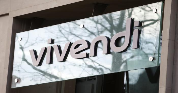 The Vivendi logo is pictured at the main entrance of the entertainment-to-telecoms conglomerate
