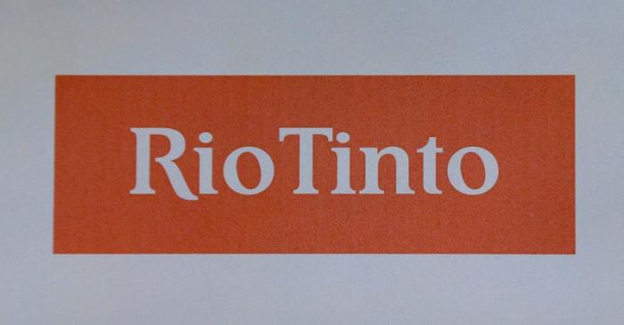 FILE PHOTO: The Rio Tinto mining company's logo is photographed at their annual general meeting