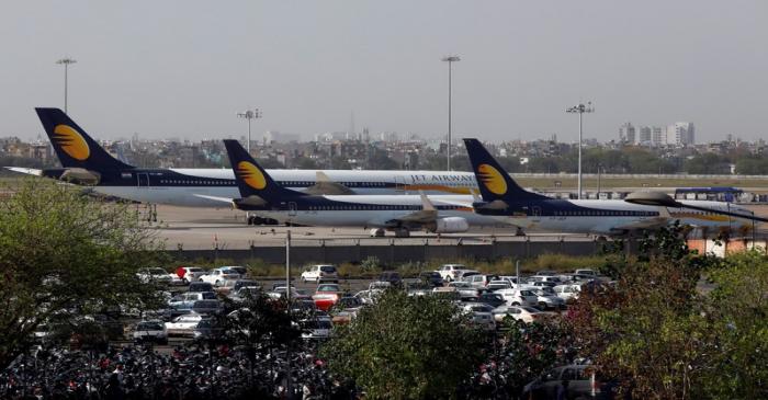 Jet Airways aircraft are seen parked at the Indira Gandhi International Airport in New Delhi